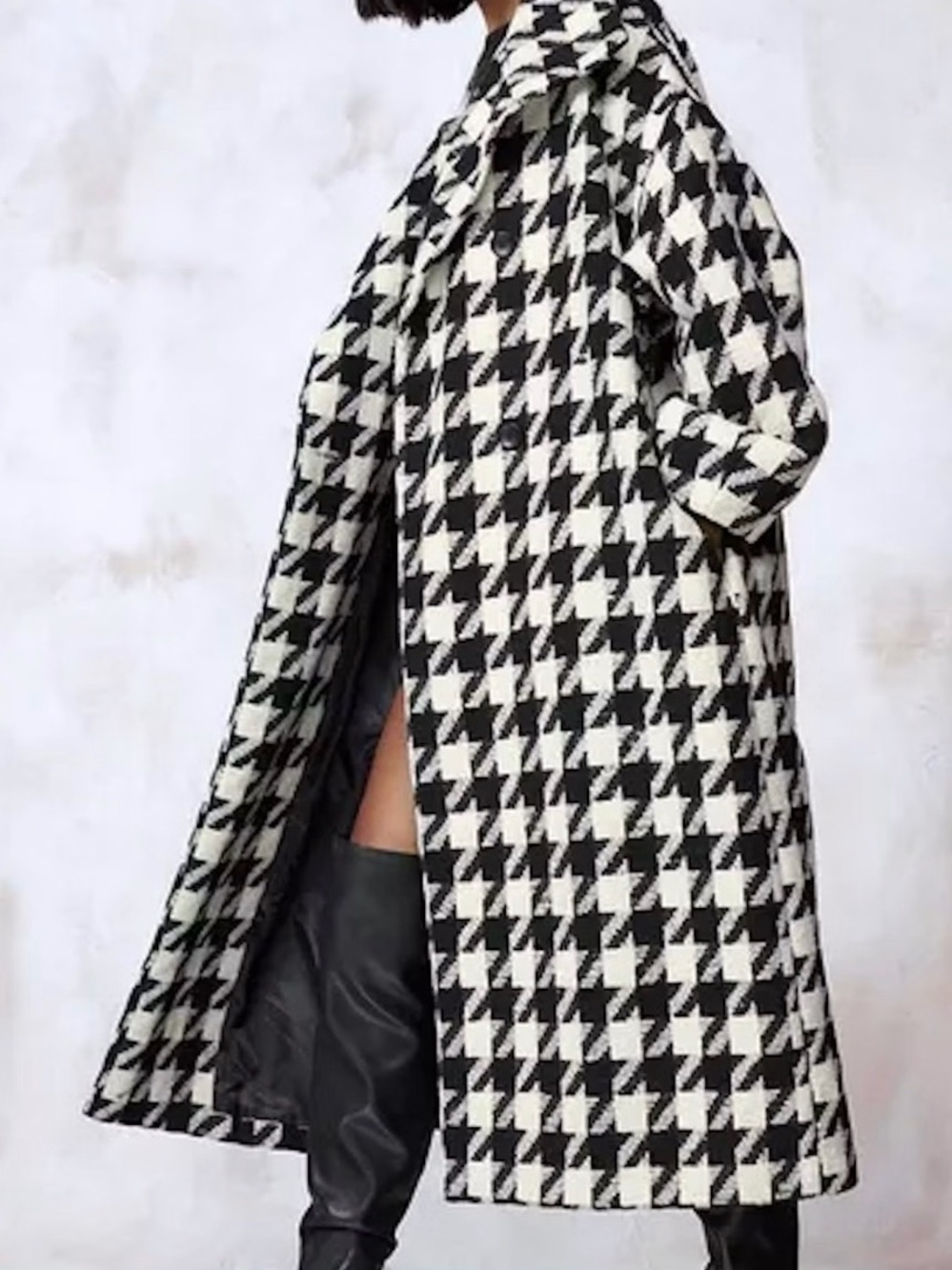 Dogtooth Long Coat - Black & White Women's Coat